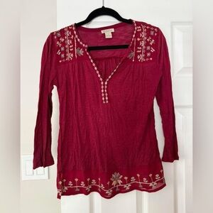 Embroidered Red Women's Top
